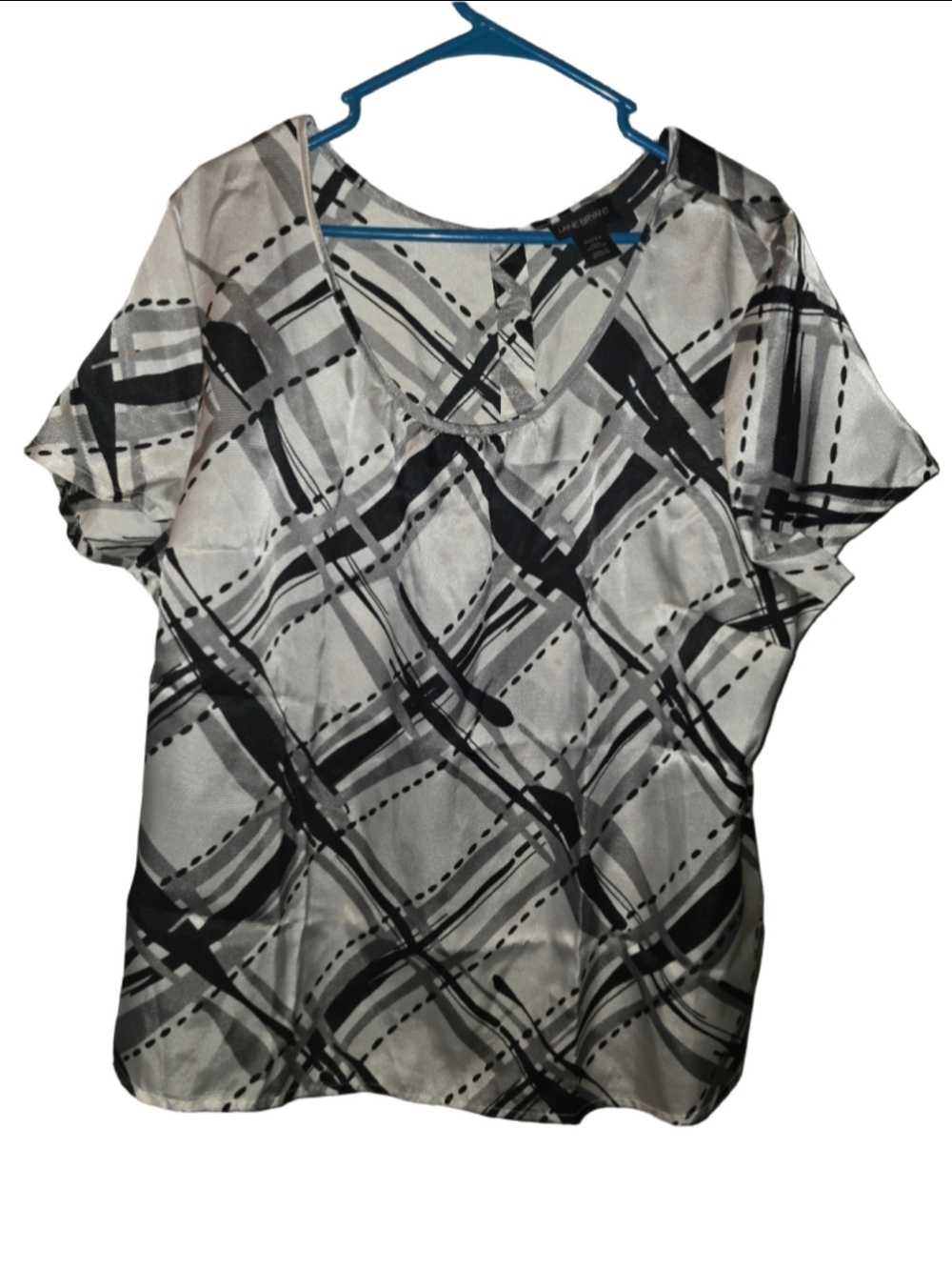 Women's Lane Bryant Blouse Plus 22/24 White Black Plaid Short Sleeve Top office